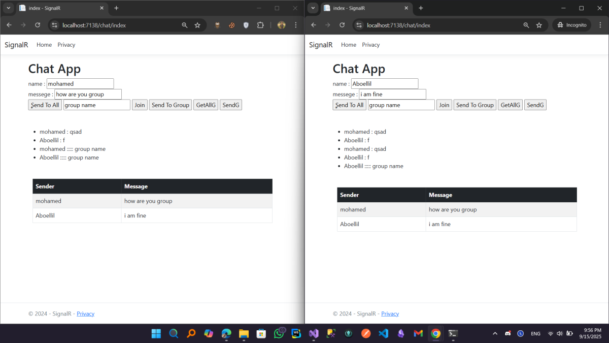 Real-Time Chat Application — ASP.NET Core & SignalR